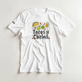 Tacos y Chelas doodle art Latina graphic tee Style 2 - Gildan 5000 heavyweight t-shirt mockup