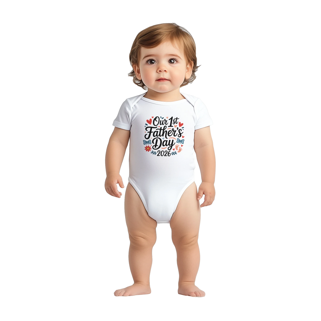 Baby Girl and Dad First Fathers Day Onesie print close-up - All Teez