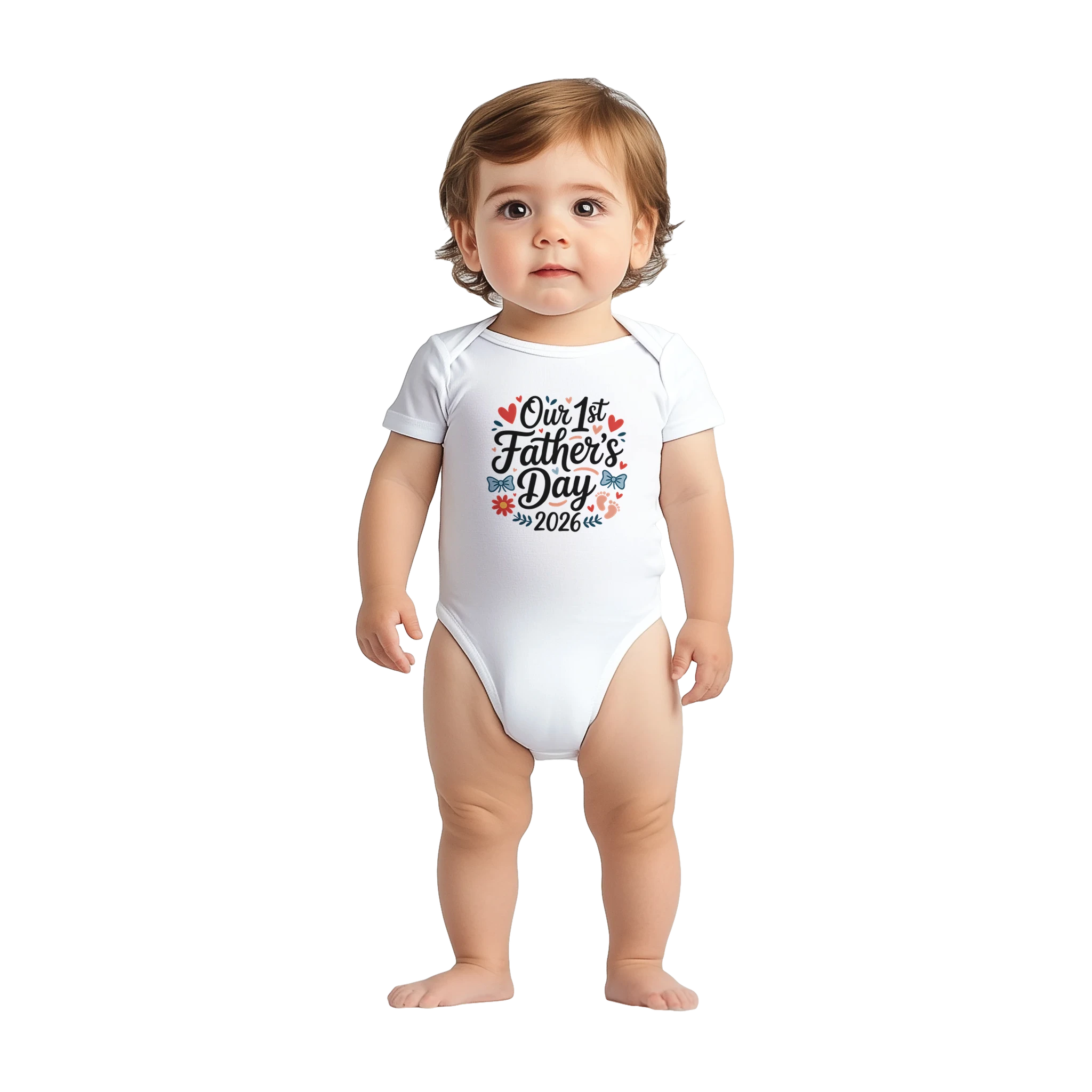 Baby Girl and Dad First Fathers Day Onesie print close-up - All Teez