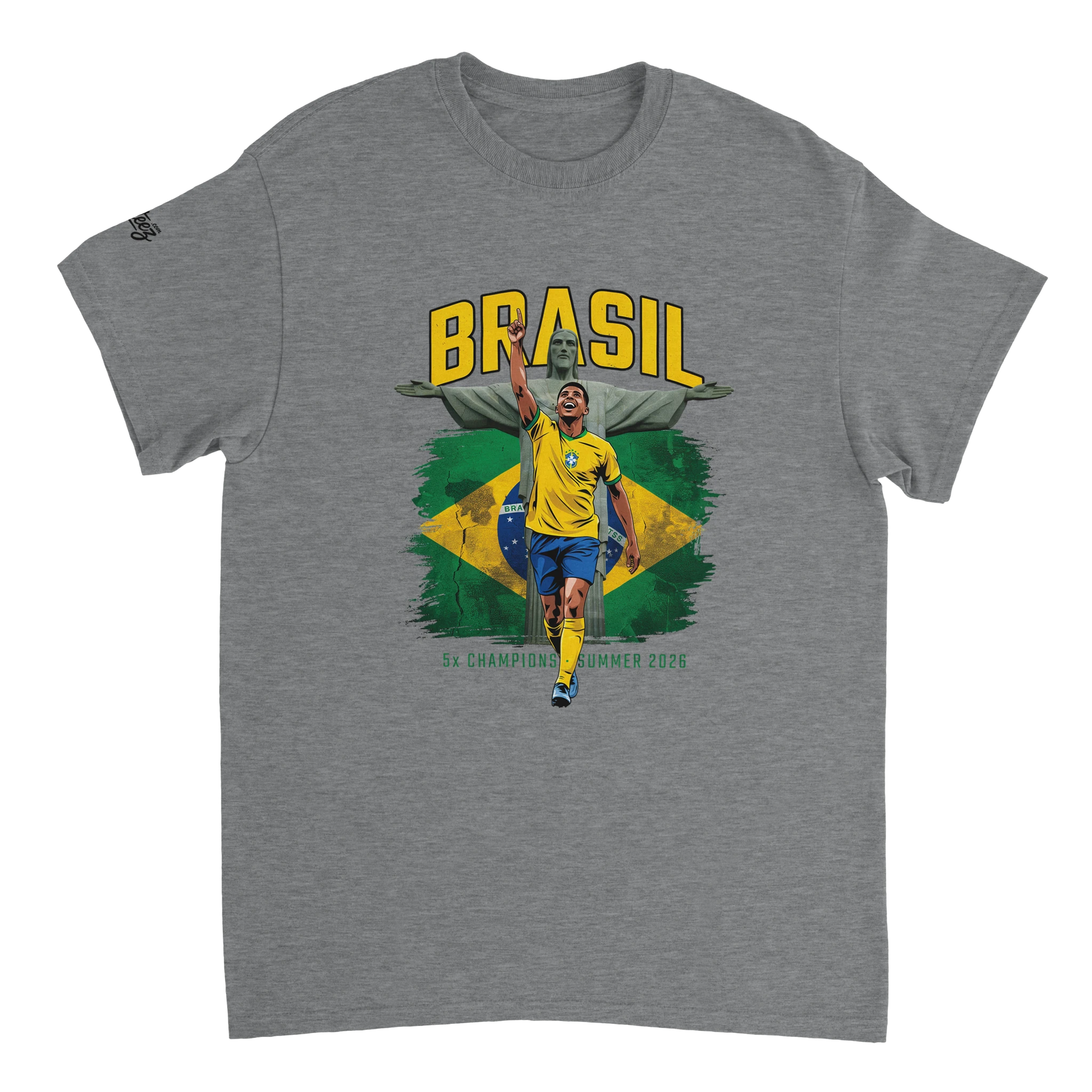 Brazil 5x champions vintage soccer graphic tee - Summer 2026 yellow Seleção design