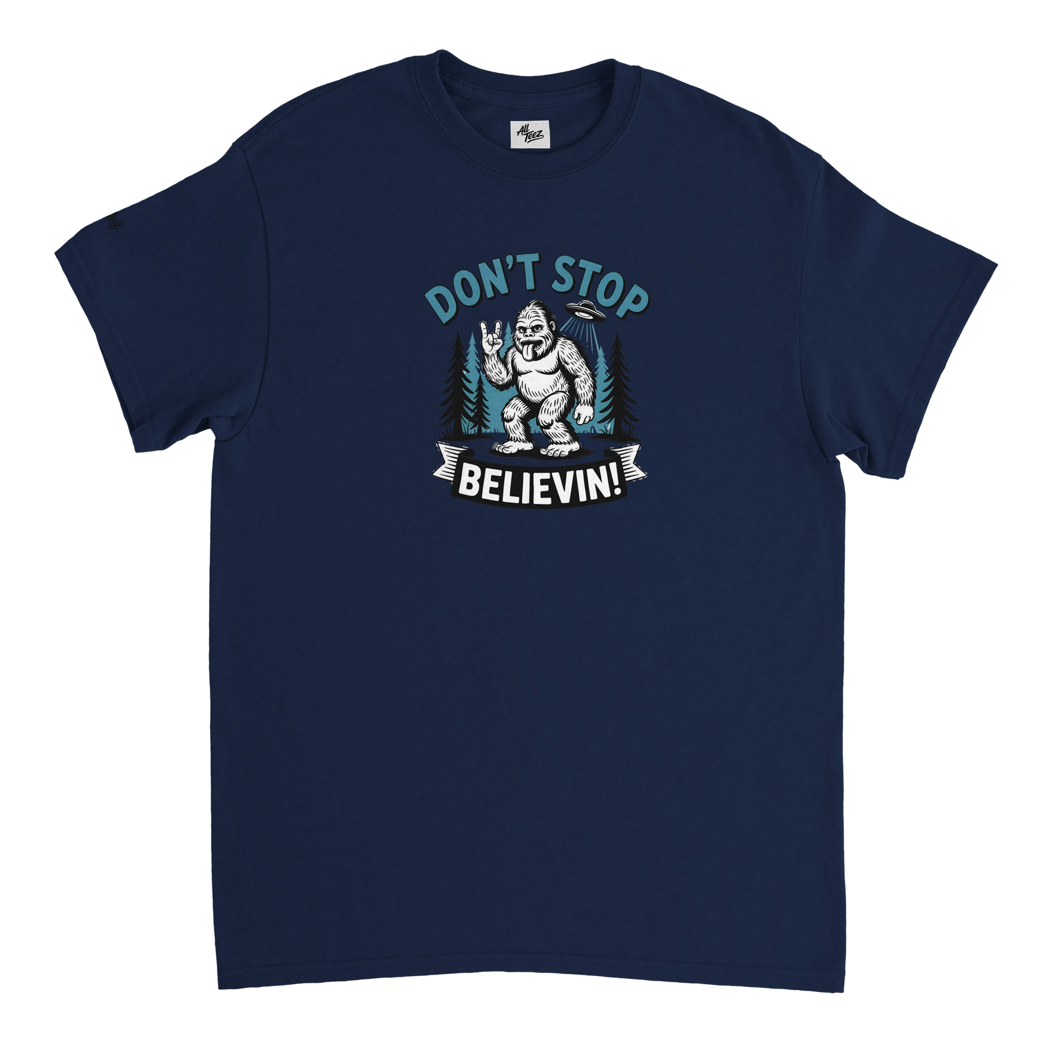 Sasquatch UFO T-Shirt flat lay - All Teez