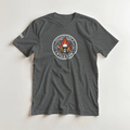 Grillin Like A Villain BBQ tee - flaming skull and crossed grill tools on dark shirt