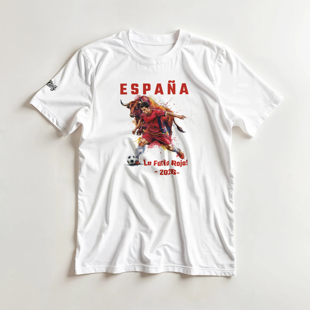 Spain soccer La Roja watercolor art graphic tee - red and gold Espana Summer 2026 design