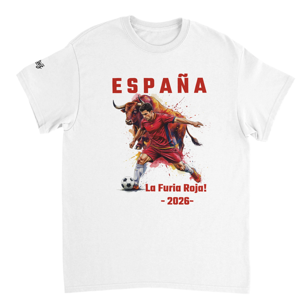 Spain soccer La Roja watercolor art graphic tee - red and gold Espana Summer 2026 design