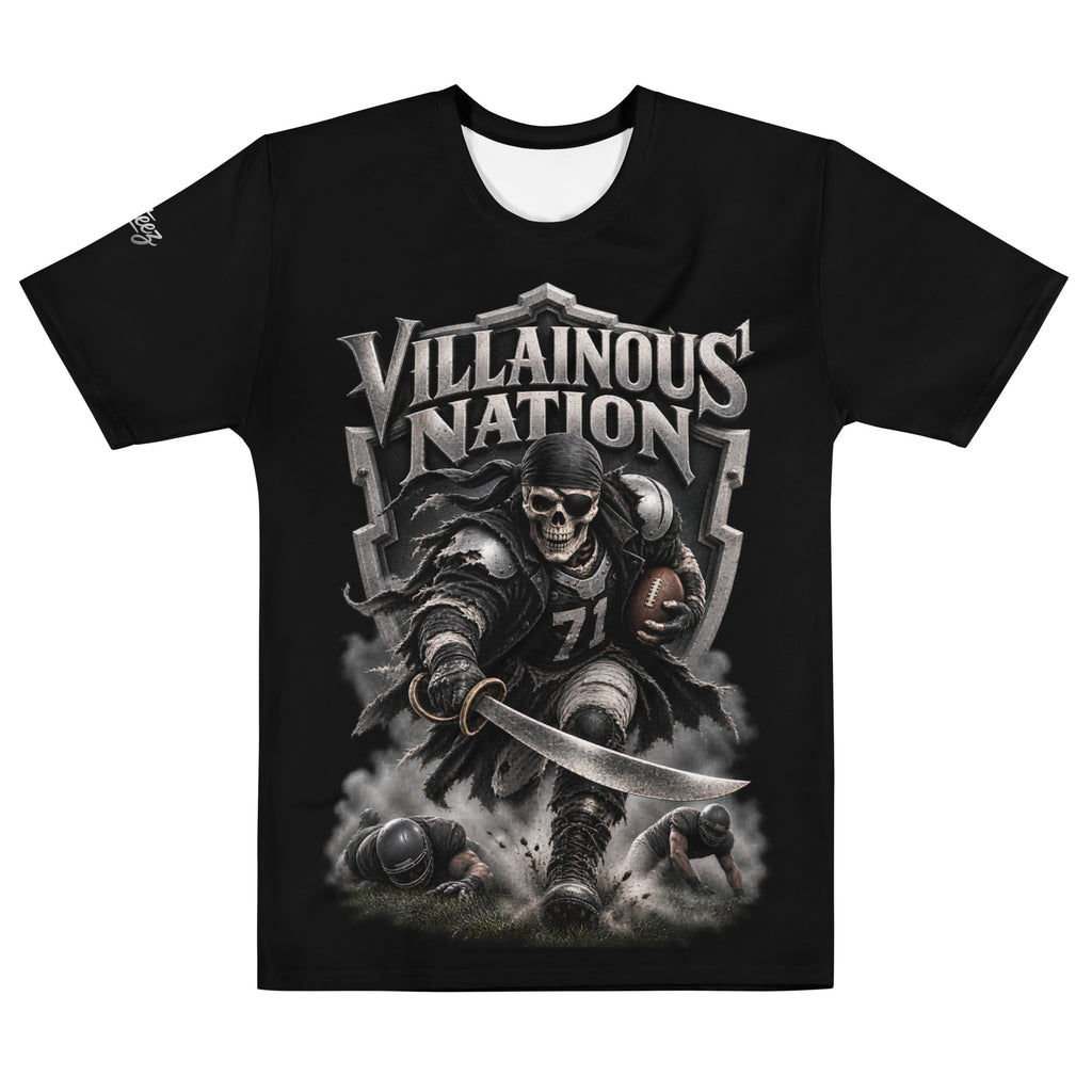 Black Villainous1 Nation graphic T-shirt featuring the Villainous1 Nation front design.