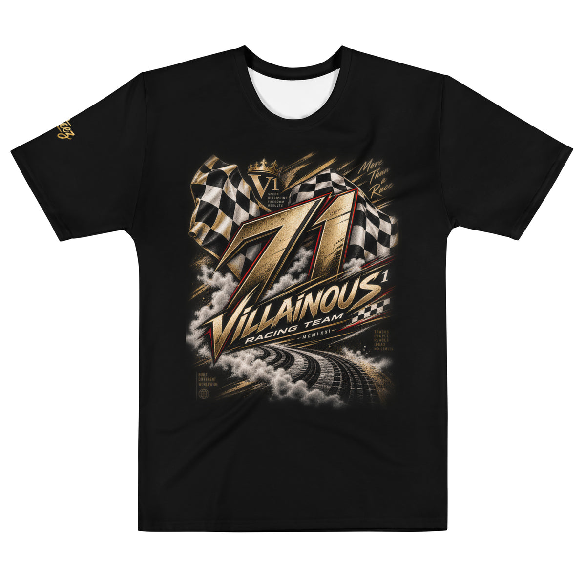 Black Villainous¹ Racing graphic T-shirt featuring bold motorsport-inspired Villainous Racing artwork.