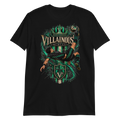 Villainous¹ FC MCMLXXI soccer graphic tee design featuring a fútbol player performing a bicycle kick, emerald-green and black detailing, a crown, and a signature FC crest.