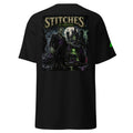 Black Stitches Los Espantosos T-shirt with large Chicano-inspired Frankenstein monster back graphic