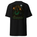 Black El Guardián Los Espantosos T-shirt with large Chicano-inspired supernatural guardian back graphic