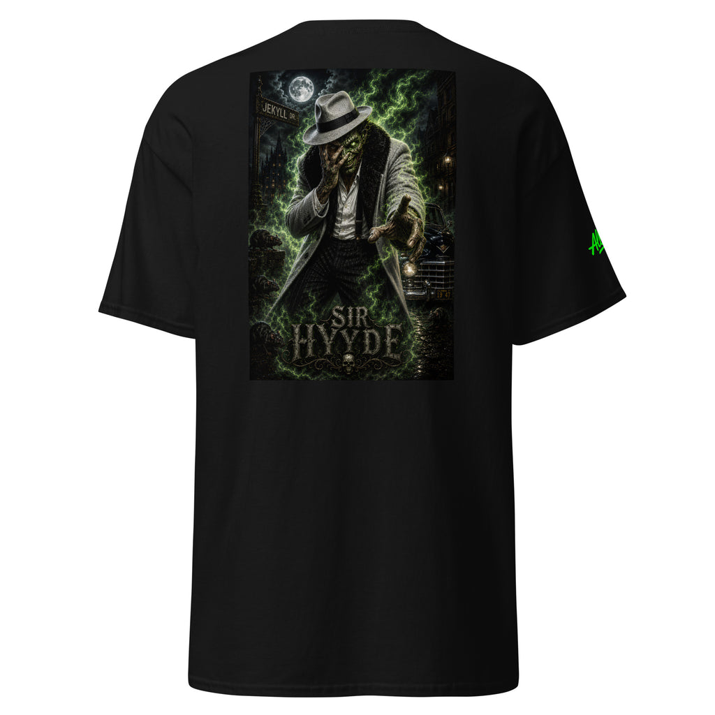 Black Sir Hyde Los Espantosos T-shirt with large Chicano-inspired transformation monster back graphic