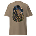 Villainous¹ Aztec Astronomer graphic T-shirt with stone pyramid, stars, lunar phases and Mesoamerican celestial artwork