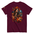 Black Villainous1 T-shirt featuring La Llorona with marigolds, praying hands, hummingbird and Mexican folklore artwork.