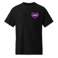 Laurie and Todd Alzheimer’s awareness black T-shirt with purple HOPE heart left chest graphic