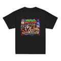 Black kids Halloween T-shirt featuring a colorful retro monster diner Midnight Snack Attack graphic