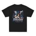 Villainous¹ Strength Without Ego youth BJJ T-shirt featuring two young Brazilian Jiu-Jitsu grapplers with blue, black and metallic V¹ artwork
