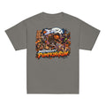 Kids Halloween T-shirt featuring a pumpkin skateboarder, BMX skeleton and spooky midnight crew graphic